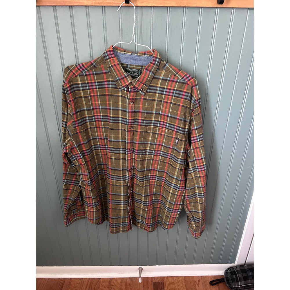 Woolrich Mens XL Plaid Button‎ Down Shirt Olive Green Long Sleeve Outdoor Casual